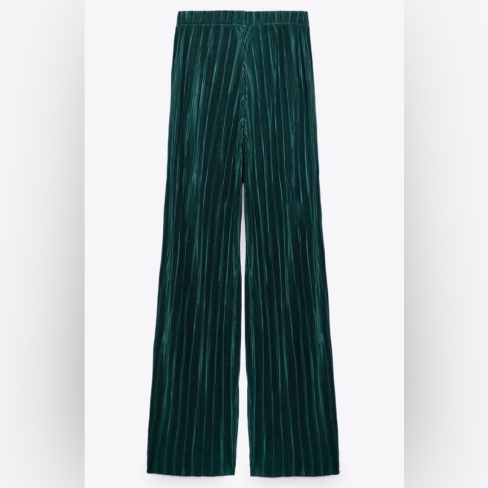 Zara Wide-Leg Pleated Pants in Deep Teal - Picture 2 of 5